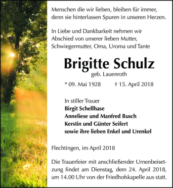 Traueranzeige von Brigitte Schulz (geb. Lauenroth)  von Magdeburger Volksstimme