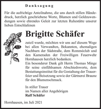 Traueranzeige von Brigitte Schäfer  von Magdeburger Volksstimme