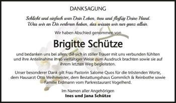 Traueranzeige von Brigitte Schütze  von Magdeburger Volksstimme