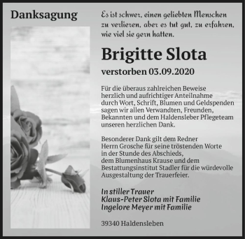 Traueranzeige von Brigitte Slota  von Magdeburger Volksstimme