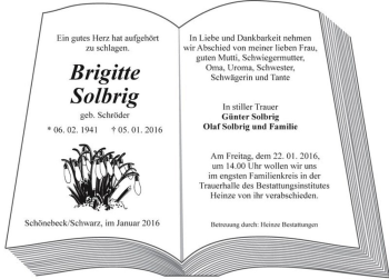 Traueranzeige von Brigitte Solbrig (geb. Schröder)  von Magdeburger Volksstimme