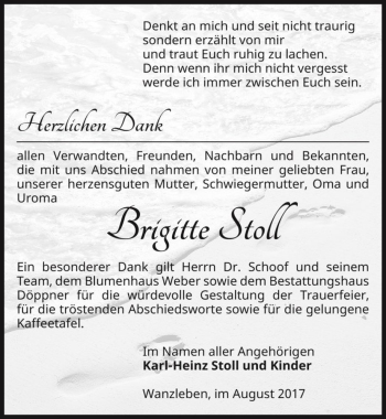 Traueranzeige von Brigitte Stoll  von Magdeburger Volksstimme