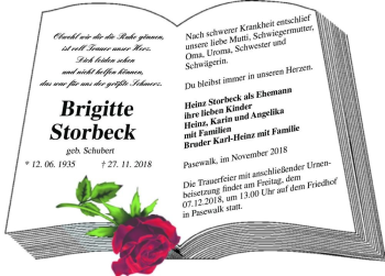 Traueranzeige von Brigitte Storbeck (geb. Schubert)  von Magdeburger Volksstimme