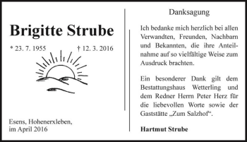 Traueranzeige von Brigitte Strube  von Magdeburger Volksstimme