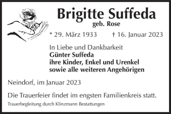 Traueranzeige von Brigitte Suffeda (geb. Rose)  von Magdeburger Volksstimme