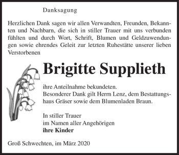 Traueranzeige von Brigitte Supplieth  von Magdeburger Volksstimme