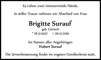 Traueranzeige von Brigitte Surauf (geb. Görisch)  von Magdeburger Volksstimme