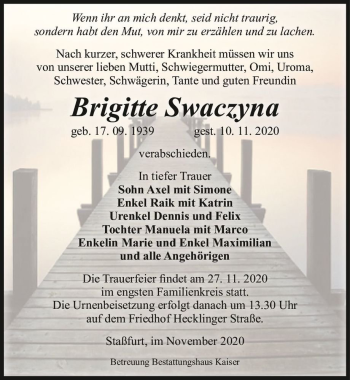 Traueranzeige von Brigitte Swaczyna  von Magdeburger Volksstimme