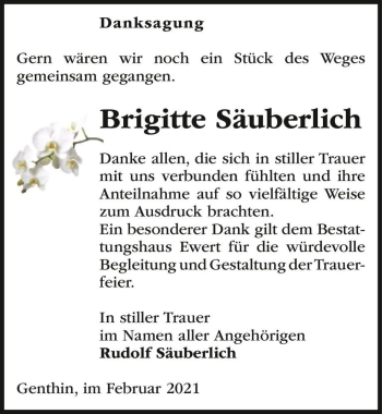Traueranzeige von Brigitte Säuberlich  von Magdeburger Volksstimme