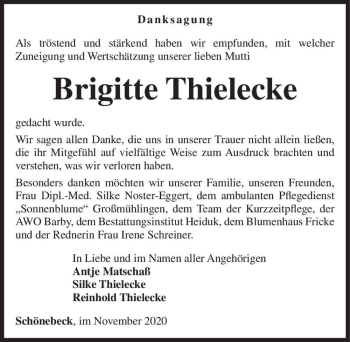 Traueranzeige von Brigitte Thielecke  von Magdeburger Volksstimme