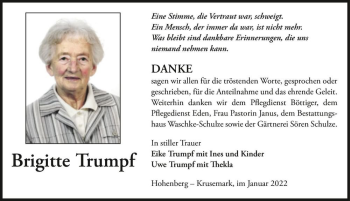 Traueranzeige von Brigitte Trumpf  von Magdeburger Volksstimme