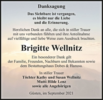 Traueranzeige von Brigitte Wellnitz  von Magdeburger Volksstimme