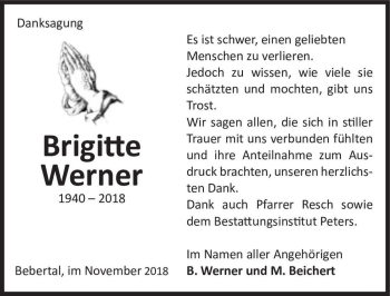 Traueranzeige von Brigitte Werner  von Magdeburger Volksstimme