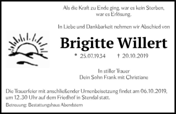 Traueranzeige von Brigitte Willert  von Magdeburger Volksstimme
