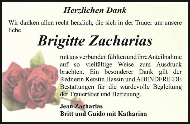  Traueranzeige für Brigitte Zacharias  vom 04.09.2021 aus Magdeburger Volksstimme