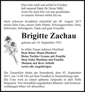 Traueranzeige von Brigitte Zachau  von Magdeburger Volksstimme