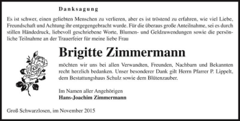 Traueranzeige von Brigitte Zimmermann  von Magdeburger Volksstimme