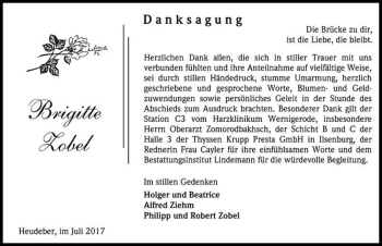 Traueranzeige von Brigitte Zobel  von Magdeburger Volksstimme