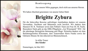 Traueranzeige von Brigitte Zybura  von Magdeburger Volksstimme