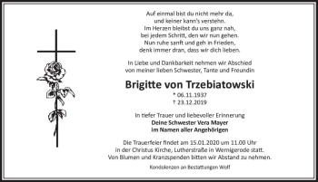 Traueranzeige von Brigitte von Trzebiatowski  von Magdeburger Volksstimme