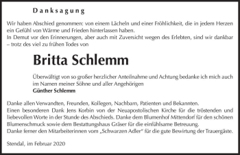 Traueranzeige von Britta Schlemm  von Magdeburger Volksstimme