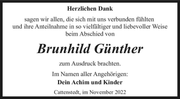 Traueranzeige von Brunhild Günther  von Magdeburger Volksstimme