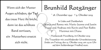 Traueranzeige von Brunhild Rotgänger  von Magdeburger Volksstimme