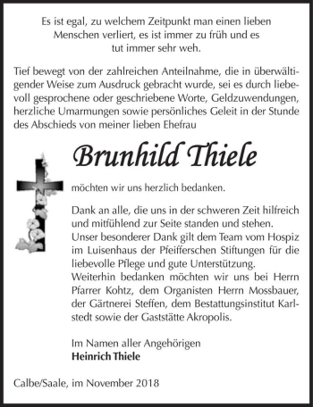 Traueranzeige von Brunhild Thiele  von Magdeburger Volksstimme