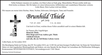 Traueranzeige von Brunhild Thiele (geb. Jecke)  von Magdeburger Volksstimme