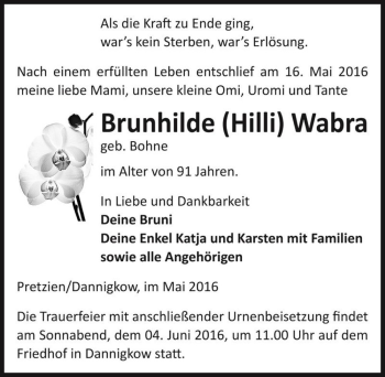 Traueranzeige von Brunhilde 