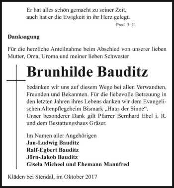 Traueranzeige von Brunhilde Bauditz  von Magdeburger Volksstimme