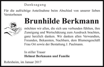 Traueranzeige von Brunhilde Berkmann  von Magdeburger Volksstimme