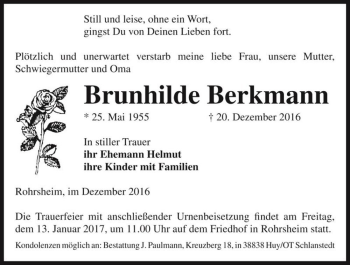 Traueranzeige von Brunhilde Berkmann  von Magdeburger Volksstimme