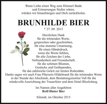 Traueranzeige von Brunhilde Bier  von Magdeburger Volksstimme