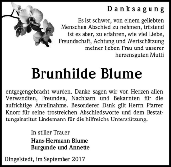 Traueranzeige von Brunhilde Blume  von Magdeburger Volksstimme