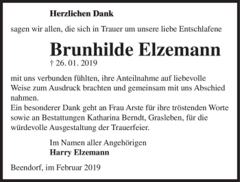 Traueranzeige von Brunhilde Elzemann  von Magdeburger Volksstimme