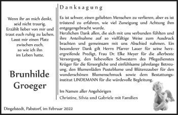 Traueranzeige von Brunhilde Groeger  von Magdeburger Volksstimme