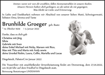 Traueranzeige von Brunhilde Groeger (geb. Baatz)  von Magdeburger Volksstimme