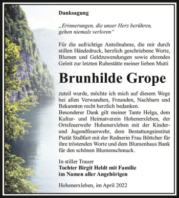 Traueranzeige von Brunhilde Grope  von Magdeburger Volksstimme