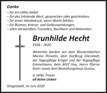 Traueranzeige von Brunhilde Hecht  von Magdeburger Volksstimme