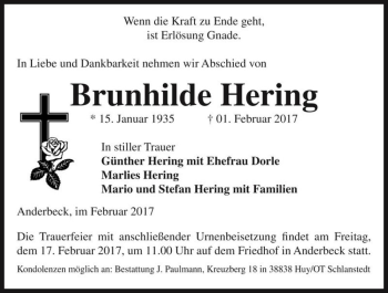 Traueranzeige von Brunhilde Hering  von Magdeburger Volksstimme