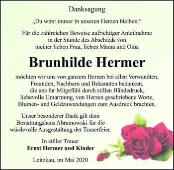 Traueranzeige von Brunhilde Hermer  von Magdeburger Volksstimme