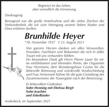 Traueranzeige von Brunhilde Heyer  von Magdeburger Volksstimme