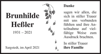 Traueranzeige von Brunhilde Heßler  von Magdeburger Volksstimme