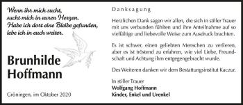 Traueranzeige von Brunhilde Hoffmann  von Magdeburger Volksstimme