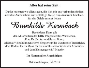 Traueranzeige von Brunhilde Kermbach  von Magdeburger Volksstimme