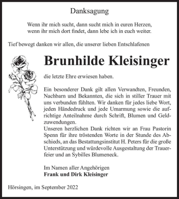 Traueranzeige von Brunhilde Kleisinger  von Magdeburger Volksstimme