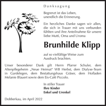 Traueranzeige von Brunhilde Klipp  von Magdeburger Volksstimme