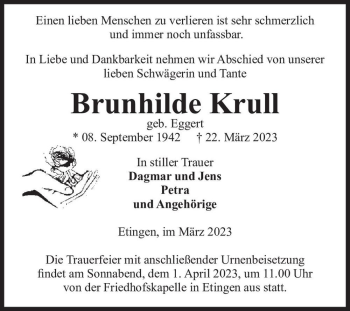 Traueranzeige von Brunhilde Krull (geb. Eggert)  von Magdeburger Volksstimme