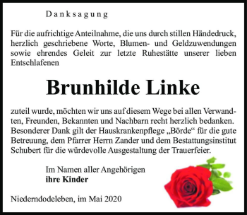 Traueranzeige von Brunhilde Linke  von Magdeburger Volksstimme
